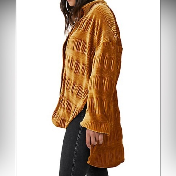 Free People The Best Smocket Shirt - Medium - Honey - Picture 2 of 6